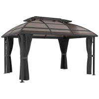 Outsunny 4 x 3m Aluminium Frame Hard Gazebo, with Accessories - Brown(m-1)