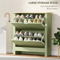 HOMCOM Slim Shoe Cabinet, Narrow Shoe Cupboard with 2 Flip Drawers, Adjustable Shelves for 12 Pairs of Shoes, Green(m-4)
