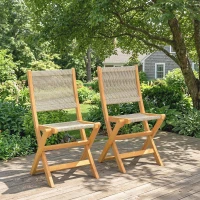 Outsunny Lot de 2 Chaises de Jardin Pliantes Chaises de Balcon en Bois d'Acacia FSC Assise en Corde Tressée Naturel et Beige(m-10)