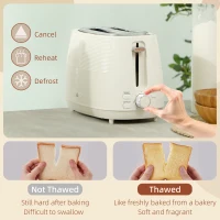 HOMCOM Kettle and Toaster Set, 1.7L 3000W Fast Boil Kettle & 2 Slice Toaster Kitchen Set with 7 Level Browning Controls, Defrost, Reheat, Boil-dry Protection, Cream White(m-5)