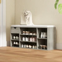 HOMCOM Shoe Storage Bench with Cushion - Grey(m-8)