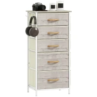 HOMCOM Chest of Five Fabric Drawers - Natural Wood Finish(m-10)