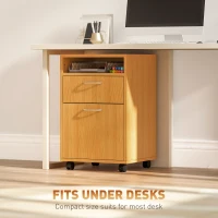 HOMCOM Filing Cabinet, Mobile File Cabinet with 2 Lockable Drawers, Office Home Organiser on Wheels for A4, Letter-Size File Folders, Mobile Printer with Open Shelf, Natural Wood Finish(m-5)