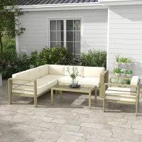 Outsunny 5-Piece Garden Corner Sofa Set with Cushions, 6 Seater Aluminium Garden Furniture Set with Glass Top Coffee Table, Patio Sectional Conservatory Furniture for Patio & Terrace, Gold Tone(m-2)