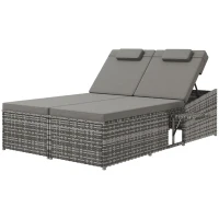 Outsunny 2 Seater Rattan Day Bed w/ Fire Retardant Cushions Grey(m-11)