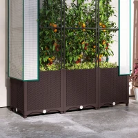 Outsunny Raised Garden Bed with Trellis, Plastic Planter Box with PE Cover, Drainage Holes, Drain Plugs and Water Reservoirs for Climbing Plants, Vegetables, Flowers, 120 x 40 x 140 cm(m-9)