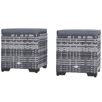 Outsunny Set of 2 Rattan Storage Ottoman, Outdoor Footstool with Removable Cushions, Garden Storage Seat for Balcony, Porch, Living Room, Dark Grey(m-11)