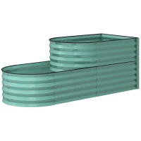 Outsunny Two-Tier Galvanised Steel Garden Planter - Dark Green(m-11)