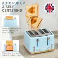 HOMCOM 3000W 1.7L Kettle & 4 Slice Toaster, Kettle and Toaster Set with 7 Browning Controls and Crumb Tray, Light Blue(m-6)