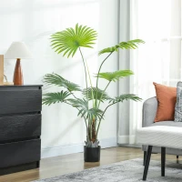 HOMCOM 145cm Artificial Palm Tree, Decorative Artificial Plant with Lifelike PEVA Leaves and Coconut Coir, Fake Tree with Plastic Pot and Flocking for Home Office Decor, Green(m-7)