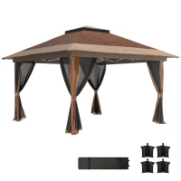 Outsunny 3.6 x 3.6m Pop-Up Gazebo, with Accessories - Brown(m-1)