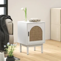HOMCOM Rattan Bedside Table for Bedroom - White(m-9)