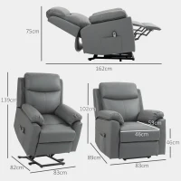 HOMCOM Faux Leather 70° Electric Riser Recliner Chair, Charcoal Grey(m-3)