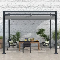 Outsunny 3 x 3(m) Retractable Pergola, Garden Gazebo Shelter with Aluminium Frame, for Grill, Patio, Deck, Dark Grey(m-8)
