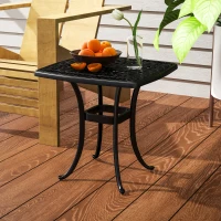 Outsunny Outdoor Garden Table, Cast Aluminium Patio End Table with Umbrella Hole and Anti-slip Foot Pads for Garden, Patio, Balcony, 54 x 54 cm, Black(m-8)