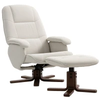 HOMCOM Linen Swivel Recliner Chair with Footstool, Upholstered Reclining Armchair with Wooden Base for Living Room, Beige(m-1)