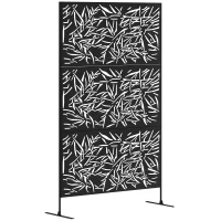 Outsunny Decorative Garden Privacy Screen with Stand, 6.5FT Freestanding Metal Outdoor Divider, Decorative Privacy Panel with Expansion Screws for Garden Pool Hot Tub, Bamboo Style, Black(m-10)