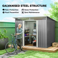 Outsunny Garden Metal Storage Shed House Hut Gardening Tool Storage w/ Tilted Roof and Ventilation 8.5 x 6ft, Grey(m-4)