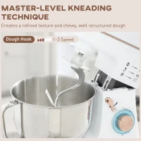 HOMCOM Stand Mixer, 5L Food Mixer for Baking, 6 Speeds and Pulse Setting, 1400W Cake Electric Kitchen Mixer with Dough Hook, Whisk, Stainless Steel Bowl, Splash Guard, Beater, White(m-5)