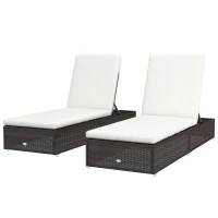 Outsunny Set of Two Rattan Sun Loungers, with Reclining Backs - Brown/Cream(m-11)