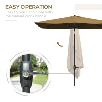 Outsunny 3 x 2 m Garden Parasol Umbrella with Aluminium Pole, UPF 50+ Rectangular Outdoor Table Parasol Sun Shade with Crank & Push Button Tilt, Metal Ribs, Brown(m-5)