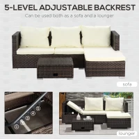 Outsunny 3 Pieces Rattan Garden Furniture Sofa Set, 4 Seater Garden Corner Sofa with 5-Level Reclining Sun Lounger and Storage Coffee Table, Outdoor Furniture Conservatory Set with Cushions, Brown(m-7)