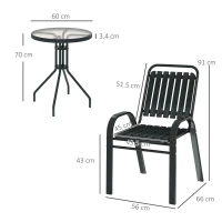 Outsunny 3 Pieces Patio Bistro Set with Stackable Chairs, Tempered Glass Table, for Outdoor, Balcony, Patio, Garden Charcoal Grey(m-3)