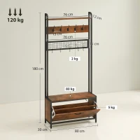HOMCOM 5-In-1 Industrial-Style Hallway Tree - Brown/Black(m-3)