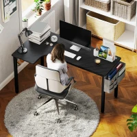 HOMCOM L-Shaped Computer Gaming Desk with Fabric Bag, Hooks and Cable Management, 145 x 81 x 76cm - Black(m-9)