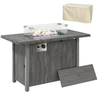 Outsunny 50,000 BTU Gas Fire Pit Table with Cover and Glass Screen - Dark Grey(m-10)