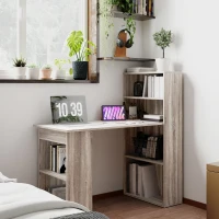HOMCOM 120cm Computer Desk, Wooden PC Laptop Table with 6-Tier Storage Bookshelves, Home Office Working Study Desk, Writing Workstation, Grey(m-2)