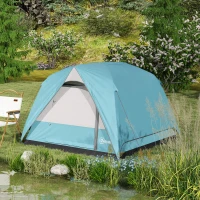 Outsunny 3-4 Person Camping Tent, Easy Set Up Waterproof Dome Tent with Sewn-in Groundsheet, Mesh Windows, Pocket and Hook for Camping, Hiking, Backpacking, Navy Blue and Light Blue(m-9)