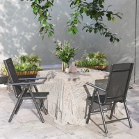Outsunny Set of 2 Folding Garden Chairs, Aluminium Frame Outdoor Dining Chairs with Breathable Mesh Back and Seat, Garden Folding Chair Set with Armrests for Balcony, Dark Grey(m-9)