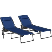 Outsunny Five-Position Reclining Sun Loungers Set of 2 - Dark Blue(m-1)