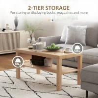 HOMCOM 2-Tier Coffee Table with Storage Shelf, Rectangular Centre Table for Living Room, Home Office, Natural Wood Finish(m-5)