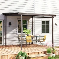 Outsunny 3 x 3(m) Garden Pergola with Waterproof Metal Roof, Lean to Pergola Hardtop Gazebo, Wind-resistant Outdoor Sun Shade, Easy to Assemble(m-8)