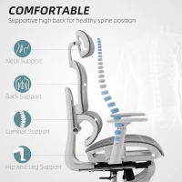 HOMCOM Multi-Adjustable Mesh Office Chair - Grey and White(m-4)