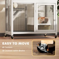 PawHut Wooden Catio Cat Outdoor Enclosure, Cat Cage with Waterproof Roof, Platforms, for Multiple Cats, White(m-6)
