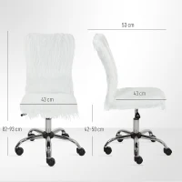 HOMCOM Plush Office Desk Chair, Modern Armless Swivel Vanity Chair with Adjustable Height for Home Office, Bedroom, Living Room, White(m-3)