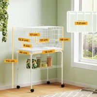 PawHut Bird Cage with Divider, 4 Wooden Perches, Slide Out Tray, 4 Feeders, for Budgie, Lovebird, Canary, 76 x 46 x 116cm White(m-3)