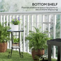 Outsunny Mosaic Garden Table, 35.5 cm Round Outdoor Table with Shelf, Ceramic Tile Top, Small Garden Side Table Bistro Table End Table Plant Stand for Indoor, Patio, Balcony, Blue(m-5)