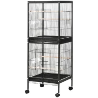 PawHut Bird Cage Budgie Cage 2 In 1 Large Aviary with Wheels Removable Trays for Finch Canaries Cockatiels Black(m-11)