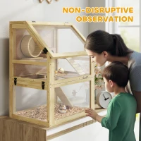 PawHut Wooden Hamster Cage with Detachable 32cm Deep Bottom, Hut, Seesaw, Exercise Wheel, Ramp, 60 x 40 x 75cm, Natural(m-7)