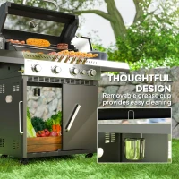 Outsunny 4+1 Burner Gas BBQ Grill with Clear View Lid, Portable Gas Barbecue Grill with Built-in Thermometer, Side Table, Cabinet, Wheels, Grease Tray for Garden Party Outdoor Cooking, Black(m-9)