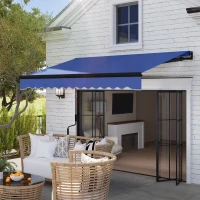 Outsunny 2.5 x 2m Electric Awning with LED Light and Remote Controller, Aluminium Frame DIY Retractable Awning, UV50+ Sun Shade Canopy for Garden Patio Deck Door Window, Blue(m-2)