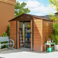 Outsunny 6 x 8ft Galvanised Steel Shed - Brown Wood-Effect(m-2)