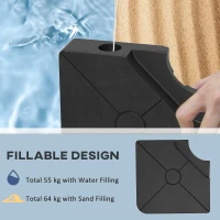 Outsunny Umbrella Weights for Cantilever Parasols, Set of 4 Heavy Duty Parasol Base Weights, 64kg Sand or 55kg Water Filled, Black(m-5)