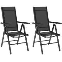 Outsunny Set of 2 Folding Garden Chairs, Aluminium Frame Outdoor Dining Chairs with Breathable Mesh Back and Seat, Garden Folding Chair Set with Armrests for Balcony, Black(m-1)
