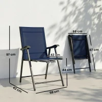 Outsunny Folding Garden Chairs Set of 2, Foldable Garden Dining Chairs with High Back, Armrests, Texteline Seat, Navy Blue(m-3)