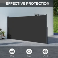 Outsunny Retractable Side Awning, Outdoor Privacy Screen for Garden, Hot Tub, Balcony, Terrace, Pool, 400 x 160cm, Black(m-4)